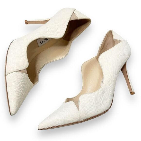 Jimmy Choo Tamika 100mm Jagged Pump, Latte/Nude Cream Textured Leather Size 37 - Picture 4 of 10